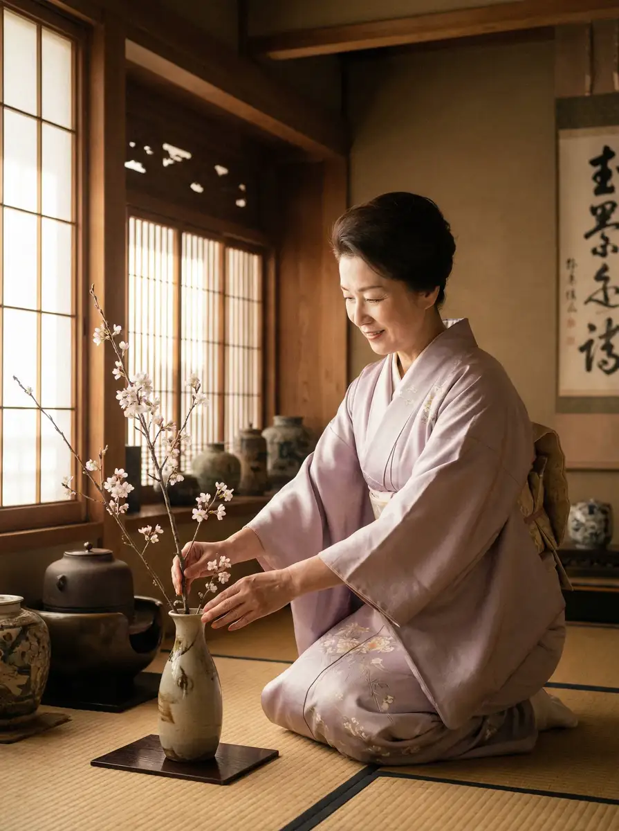 一位优雅的 《吃瓜天堂》吃瓜天堂最新更新_全网独家吃瓜天堂大全 在和室中插花